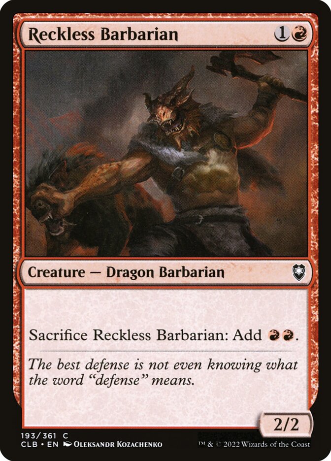Reckless Barbarian, Commander Legends: Battle For Baldur&